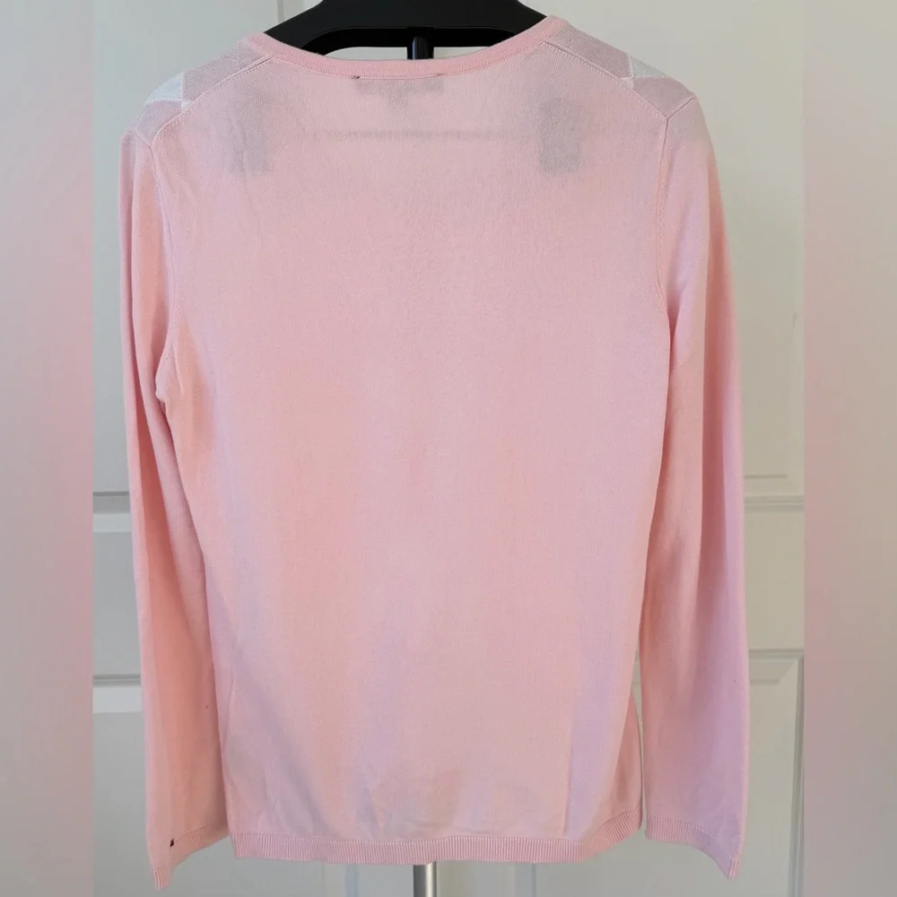 Tommy Hilfiger Light Pink and White Argyle V-Neck Sweater - Picture 5 of 5